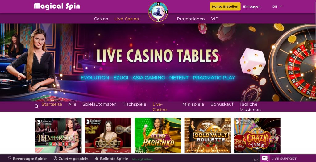 magical spin live casino