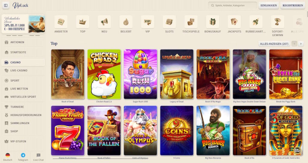 VipLuck Casino Spiele